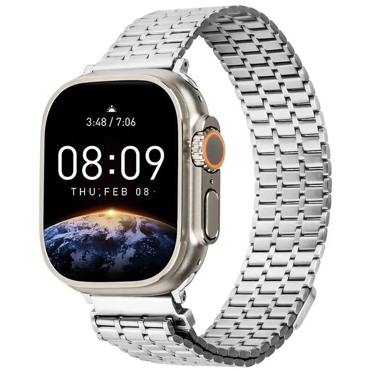 LEMONDA Magnetic Strap For Apple Watch Series 10 Ultra 9 8 7 SE 6 5 4 3 2 1 46mm 49mm 45mm 44mm 42mm Metal Watch Band - Silver