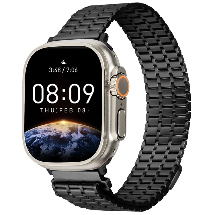 LEMONDA Para Apple Watch Series 10 Ultra 9 8 7 SE 6 5 4 3 2 1 46mm 49mm 45mm 44mm 42mm Correa magnética de metal para reloj - Negro