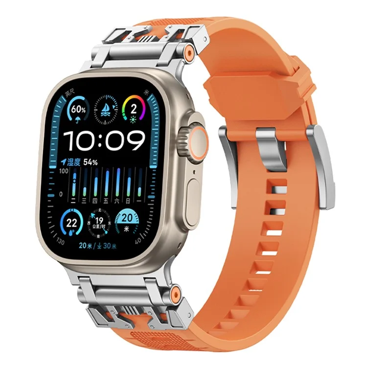 Cinturino in TPU Armor KALEBOL per Apple Watch Series 10 Ultra 9 8 7 SE 6 5 4 3 2 1 da 46 mm, 49 mm, 45 mm, 44 mm, 42 mm - Argento+Arancione