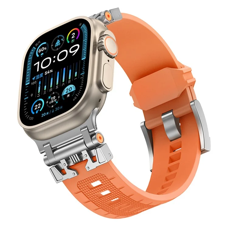 Cinturino in TPU Armor KALEBOL per Apple Watch Series 10 Ultra 9 8 7 SE 6 5 4 3 2 1 da 46 mm, 49 mm, 45 mm, 44 mm, 42 mm - Argento+Arancione