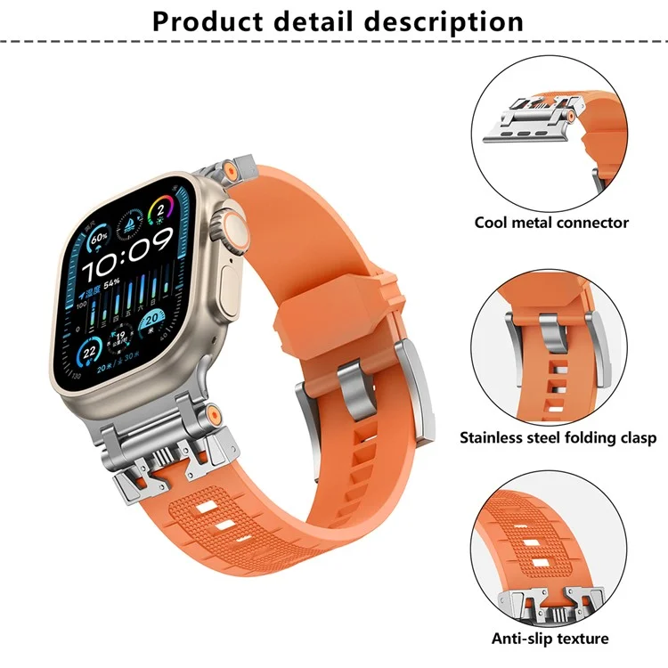 Cinturino in TPU Armor KALEBOL per Apple Watch Series 10 Ultra 9 8 7 SE 6 5 4 3 2 1 da 46 mm, 49 mm, 45 mm, 44 mm, 42 mm - Argento+Arancione