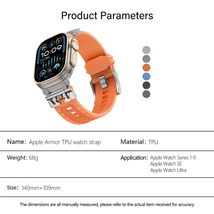 Cinturino in TPU Armor KALEBOL per Apple Watch Series 10 Ultra 9 8 7 SE 6 5 4 3 2 1 da 46 mm, 49 mm, 45 mm, 44 mm, 42 mm - Argento+Arancione