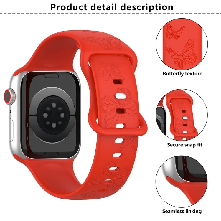 КАЛЕДОЛ ремешок для часов с рисунком бабочки для Apple Watch Series 10 Ultra 9 8 7 SE 6 5 4 3 2 1 46мм 49мм 45мм 44мм 42мм - Красный