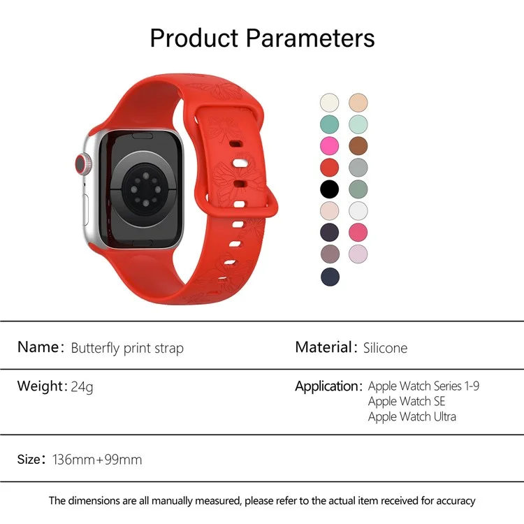 КАЛЕДОЛ ремешок для часов с рисунком бабочки для Apple Watch Series 10 Ultra 9 8 7 SE 6 5 4 3 2 1 46мм 49мм 45мм 44мм 42мм - Красный