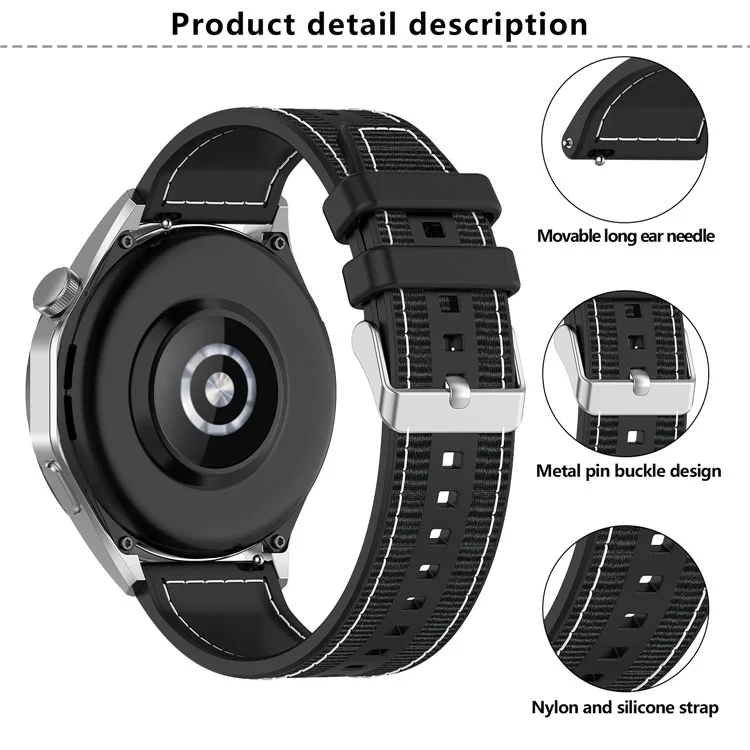 KALEBOL 22-миллиметровый силиконовый + нейлоновый ремешок для часов для Samsung Galaxy Watch3 45 мм / Huawei Watch GT 4 46 мм - Черный