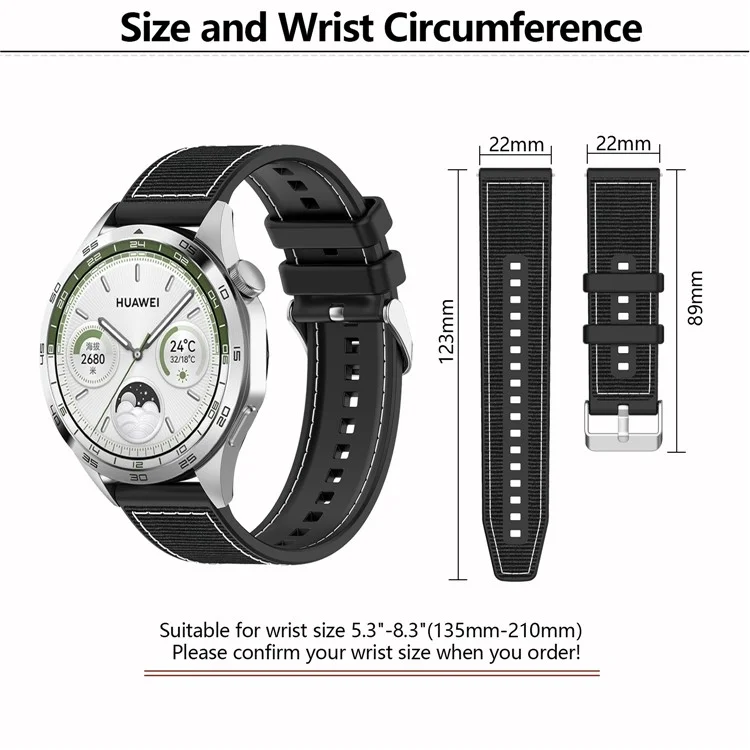 KALEBOL 22-миллиметровый силиконовый + нейлоновый ремешок для часов для Samsung Galaxy Watch3 45 мм / Huawei Watch GT 4 46 мм - Черный