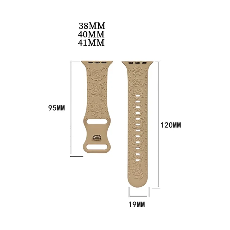 Кожаный ремешок для Apple Watch Series 10 9 8 7 SE 6 5 4 3 2 1 42 мм 41 мм 40 мм 38 мм с тиснением в виде розы - Молочный чай