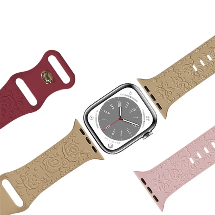 Ремешок для часов Apple Watch Series 10 Ultra 9 8 7 SE 6 5 4 3 2 1 46 мм 49 мм 45 мм 44 мм 42 мм KALEBOL с тиснением в форме розы - молочный чай