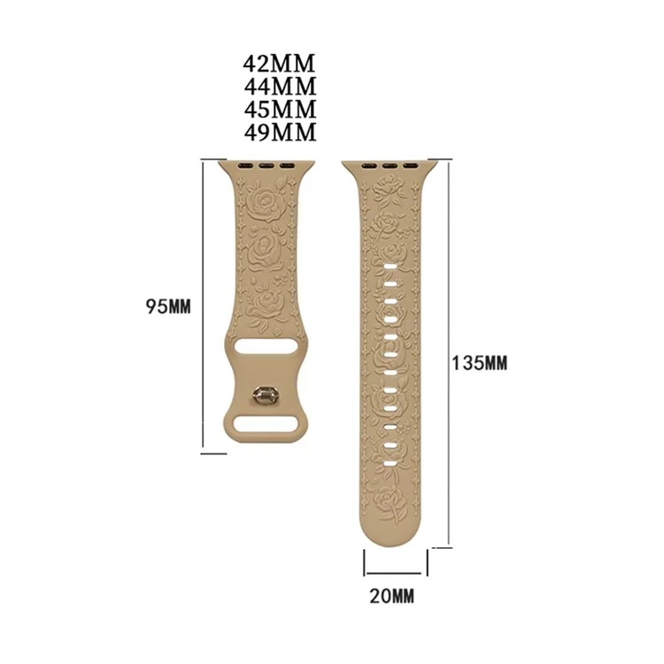 Ремешок для часов Apple Watch Series 10 Ultra 9 8 7 SE 6 5 4 3 2 1 46 мм 49 мм 45 мм 44 мм 42 мм KALEBOL с тиснением в форме розы - молочный чай