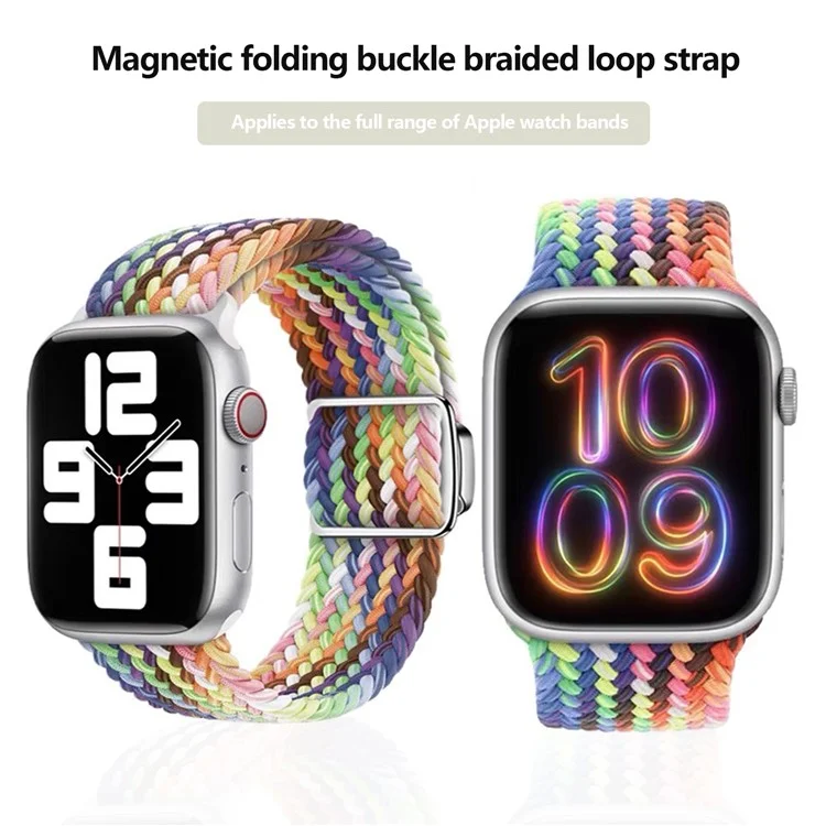 KALEBOL Magnetic Watch Strap for Apple Watch Series 10 9 8 7 SE 6 5 4 3 2 1 42mm 41mm 40mm 38mm Nylon Braided Wrist Band - Orange