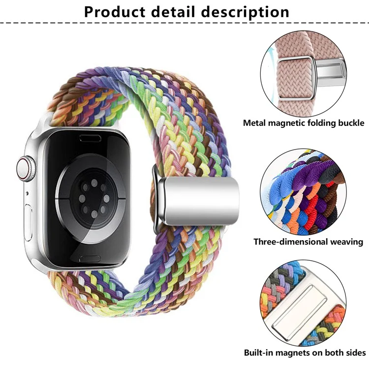 KALEBOL Magnetic Watch Strap for Apple Watch Series 10 9 8 7 SE 6 5 4 3 2 1 42mm 41mm 40mm 38mm Nylon Braided Wrist Band - Orange