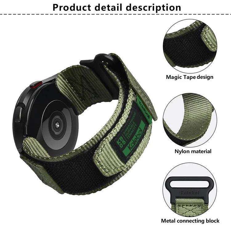 KALEBOL 22mm Nylon Watch Strap for Samsung Galaxy Watch3 45mm / Huawei Watch GT 5 46mm / GT 5 Pro 46mm Wrist Band with Magic Tape - Army Green