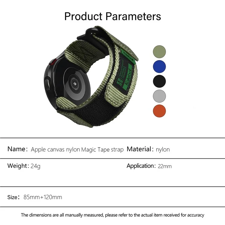 KALEBOL 22mm Nylon Watch Strap for Samsung Galaxy Watch3 45mm / Huawei Watch GT 5 46mm / GT 5 Pro 46mm Wrist Band with Magic Tape - Army Green