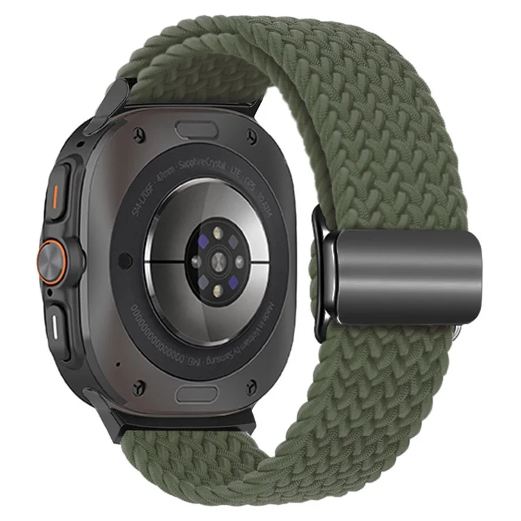 Bracelet de montre pour Samsung Galaxy Watch Ultra 47mm, boucle magnétique, tressé - Olive foncé + boucle noire