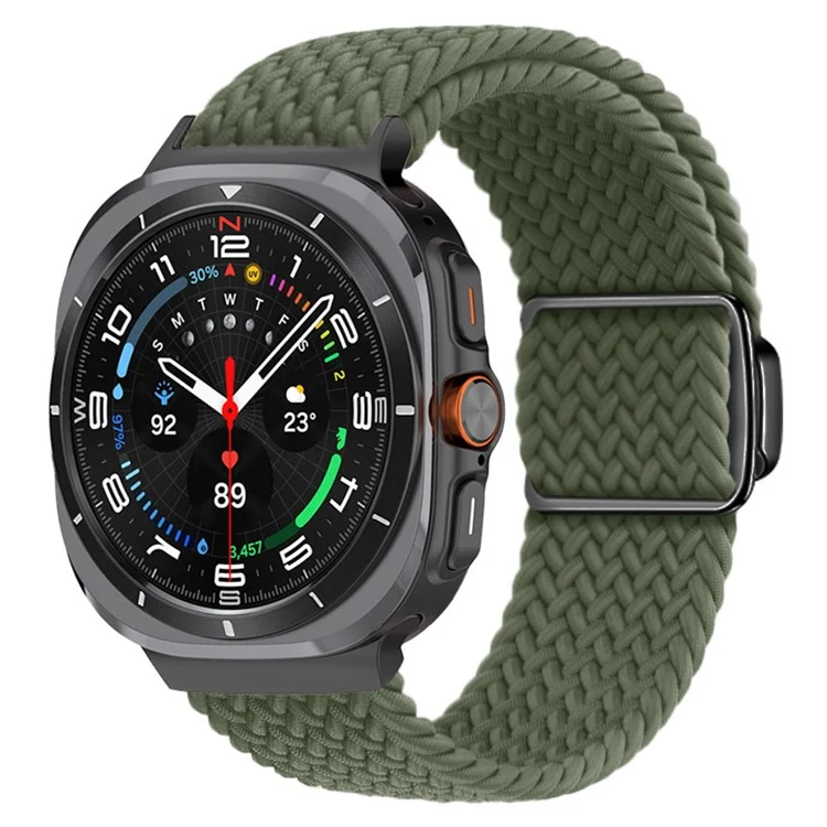 Bracelet de montre pour Samsung Galaxy Watch Ultra 47mm, boucle magnétique, tressé - Olive foncé + boucle noire