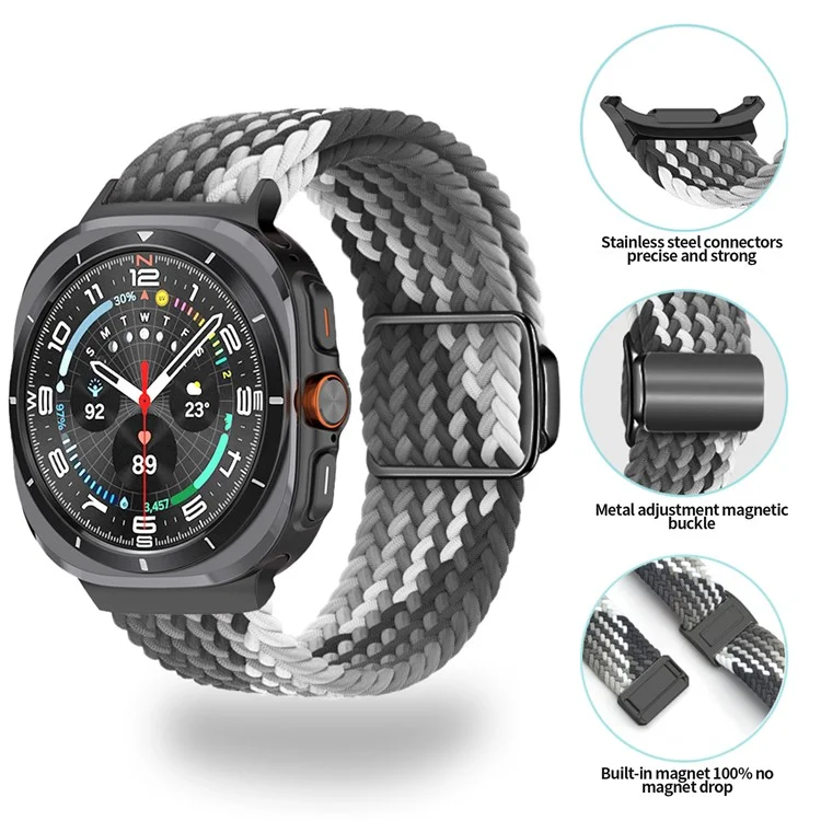 Bracelet de montre pour Samsung Galaxy Watch Ultra 47mm, boucle magnétique, tressé - Olive foncé + boucle noire