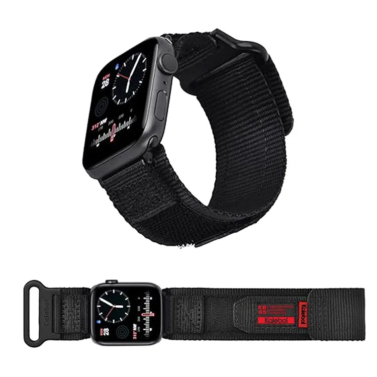 Bracelet de montre KALEBOL pour Apple Watch Series 10 Ultra 9 8 7 SE 6 5 4 3 2 1 46mm 49mm 45mm 44mm 42mm avec bande velcro - Noir