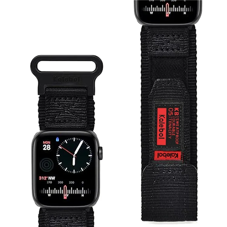 Bracelet de montre KALEBOL pour Apple Watch Series 10 Ultra 9 8 7 SE 6 5 4 3 2 1 46mm 49mm 45mm 44mm 42mm avec bande velcro - Noir