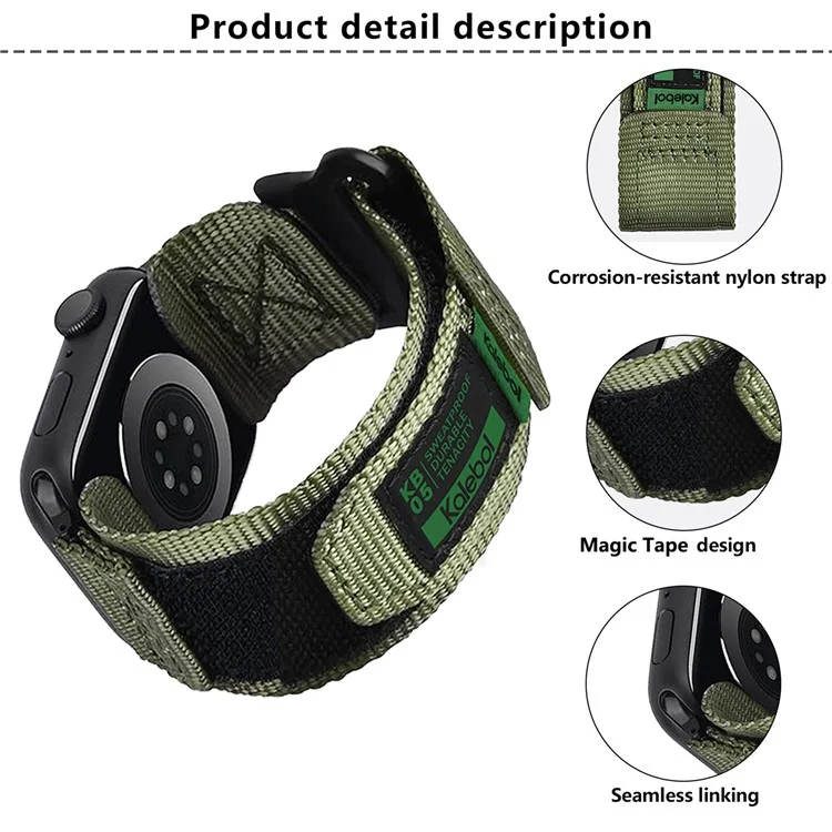 Bracelet de montre KALEBOL pour Apple Watch Series 10 Ultra 9 8 7 SE 6 5 4 3 2 1 46mm 49mm 45mm 44mm 42mm avec bande velcro - Noir