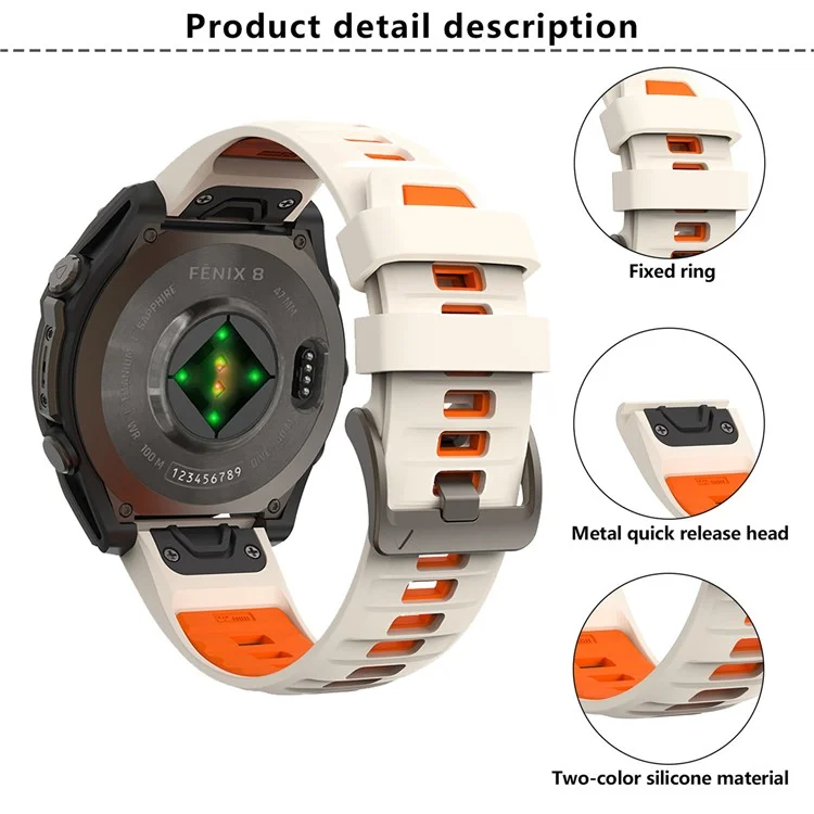 KALEBOL QuickFit 22 мм ремешок для часов для Garmin Fenix 7 Pro / 7 / 6 Pro, двухцветный силиконовый браслет - Белый+Черный