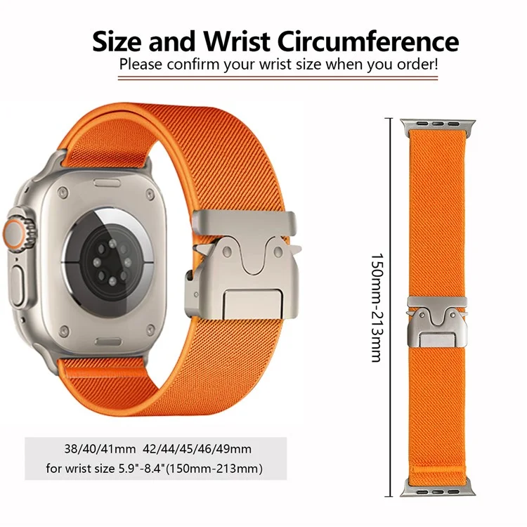 KALEBOL Nylon Watch Strap for Apple Watch Series 10 9 8 7 SE 6 5 4 3 2 1 42mm 41mm 40mm 38mm Elastic Band with Parachute Buckle - Orange