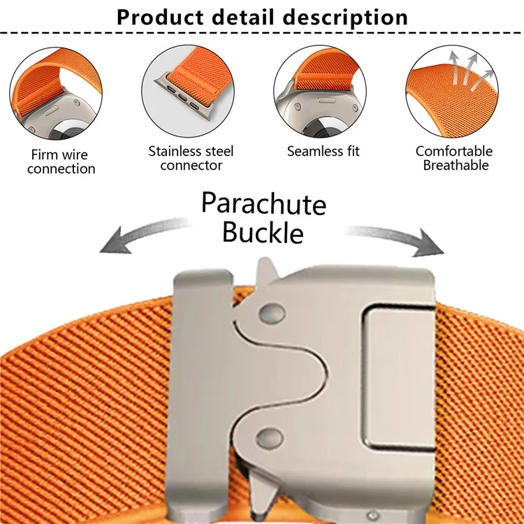 KALEBOL Nylon Watch Strap for Apple Watch Series 10 Ultra 9 8 7 SE 6 5 4 3 2 1 46mm 49mm 45mm 44mm 42mm Band with Parachute Buckle - Orange