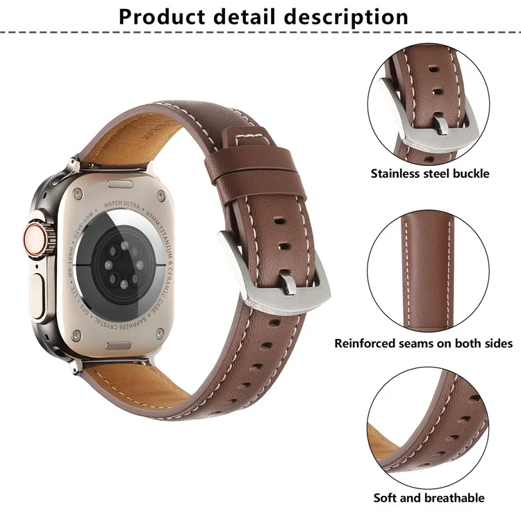 KALEBOL Cinturino in vera pelle di mucca per Apple Watch Series 10 9 8 7 SE 6 5 4 3 2 1 da 42mm, 41mm, 40mm, 38mm - Nero
