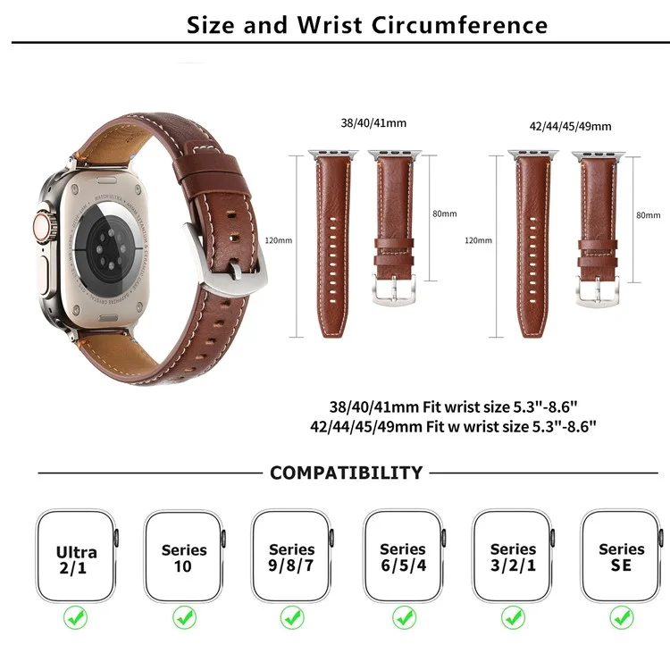 KALEBOL Cinturino in vera pelle di mucca per Apple Watch Series 10 9 8 7 SE 6 5 4 3 2 1 da 42mm, 41mm, 40mm, 38mm - Nero