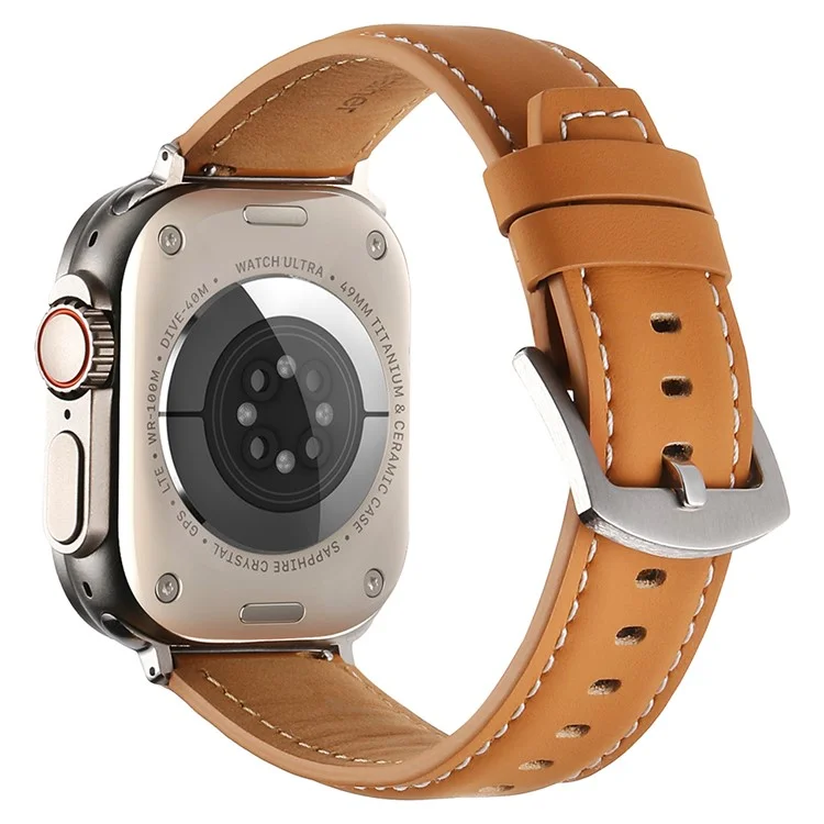 Correa de reloj de cuero genuino de vaca KALEBOL para Apple Watch Series 10 9 8 7 SE 6 5 4 3 2 1 de 42 mm, 41 mm, 40 mm y 38 mm, con textura plana - Marrón