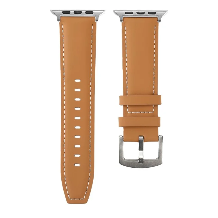 Correa de reloj de cuero genuino de vaca KALEBOL para Apple Watch Series 10 9 8 7 SE 6 5 4 3 2 1 de 42 mm, 41 mm, 40 mm y 38 mm, con textura plana - Marrón