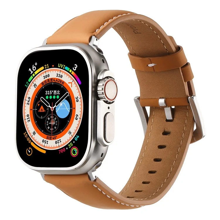 Correa de reloj de cuero genuino de vaca KALEBOL para Apple Watch Series 10 9 8 7 SE 6 5 4 3 2 1 de 42 mm, 41 mm, 40 mm y 38 mm, con textura plana - Marrón
