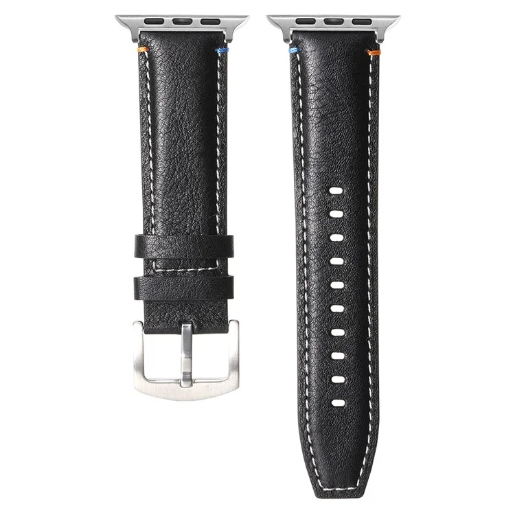 Correa de reloj de cuero de vaca genuino KALEBOL para Apple Watch Series 10 9 8 7 SE 6 5 4 3 2 1 de 42mm, 41mm, 40mm y 38mm - Textura de caballo loco negra