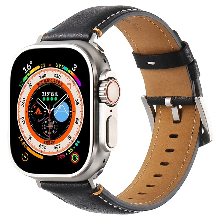 Correa de reloj de cuero de vaca genuino KALEBOL para Apple Watch Series 10 9 8 7 SE 6 5 4 3 2 1 de 42mm, 41mm, 40mm y 38mm - Textura de caballo loco negra