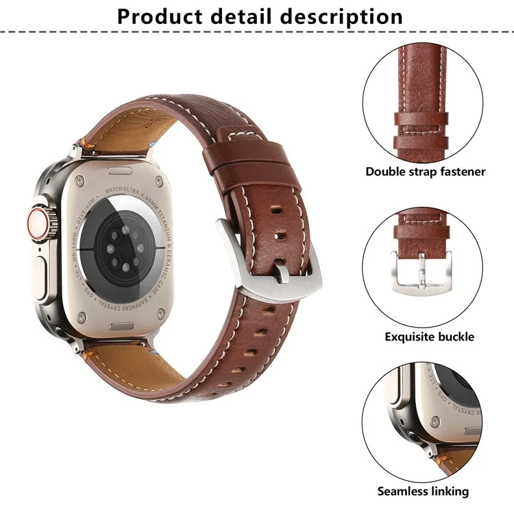 Correa de reloj de cuero de vaca genuino KALEBOL para Apple Watch Series 10 9 8 7 SE 6 5 4 3 2 1 de 42mm, 41mm, 40mm y 38mm - Textura de caballo loco negra
