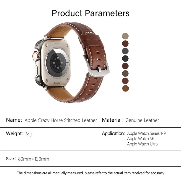Correa de reloj de cuero de vaca genuino KALEBOL para Apple Watch Series 10 9 8 7 SE 6 5 4 3 2 1 de 42mm, 41mm, 40mm y 38mm - Textura de caballo loco negra