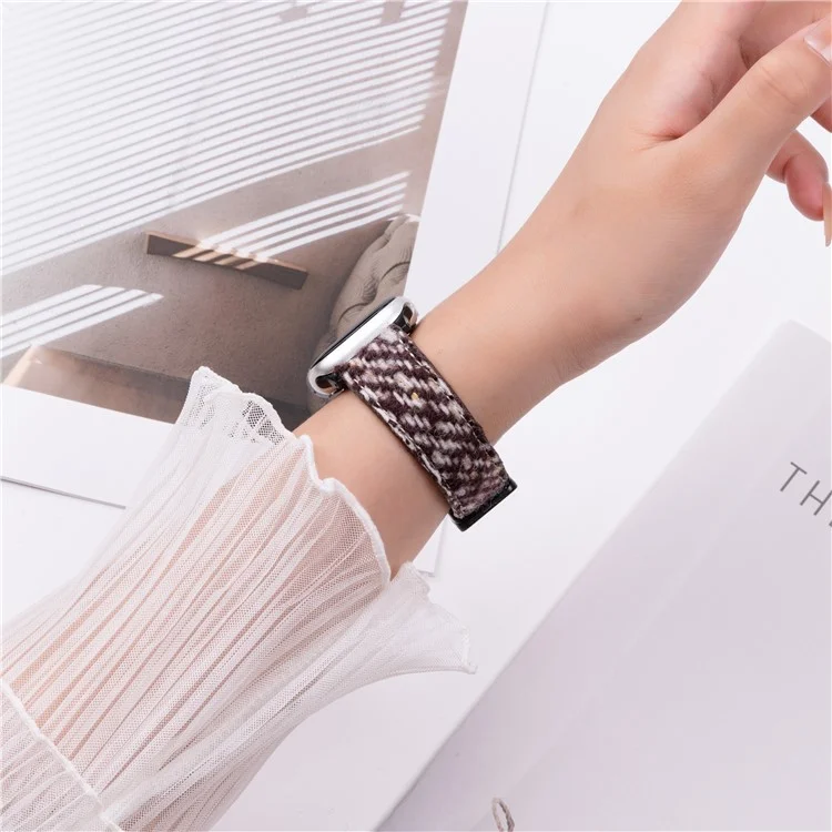 Genuine Cow Leather+Wool Watch Band for Apple Watch Series 10 9 8 7 SE 6 5 4 3 2 1 42mm 41mm 40mm 38mm Wrist Strap - Coffee