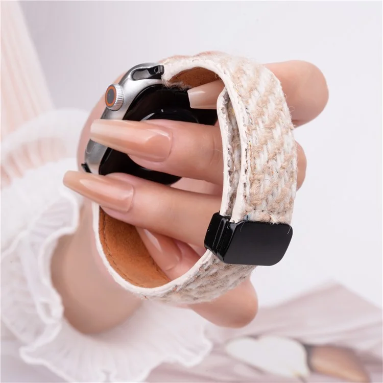 Cinturino in vera pelle di mucca+lana per Apple Watch Series 10 Ultra 9 8 7 SE 6 5 4 3 2 1 da 46mm 49mm 45mm 44mm 42mm - Giallo