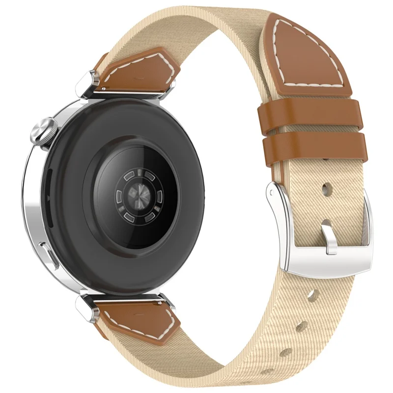 Nylon + Denim Strap for Huawei Watch GT 5 Pro 42mm / GT 5 41mm / GT 4 41mm Universal 18mm Watchband - Brown+Apricot