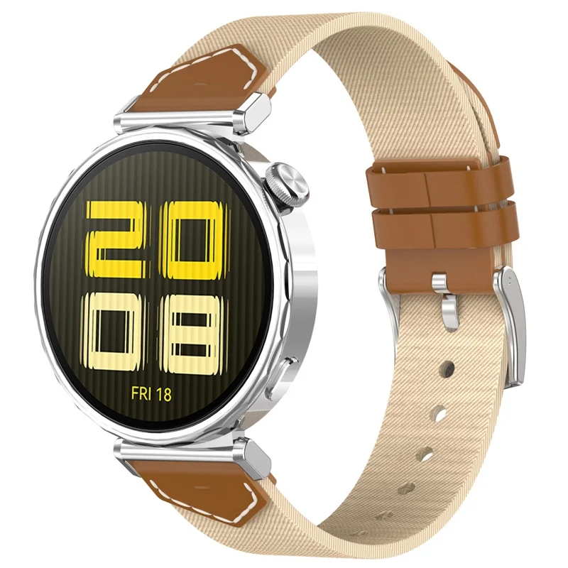 Nylon + Denim Strap for Huawei Watch GT 5 Pro 42mm / GT 5 41mm / GT 4 41mm Universal 18mm Watchband - Brown+Apricot