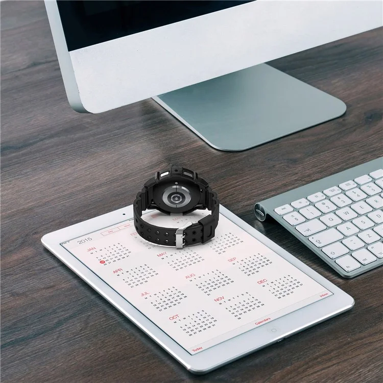 Bracelet de montre en silicone + TPU pour Samsung Galaxy Watch7 44mm avec boîtier de montre - Noir
