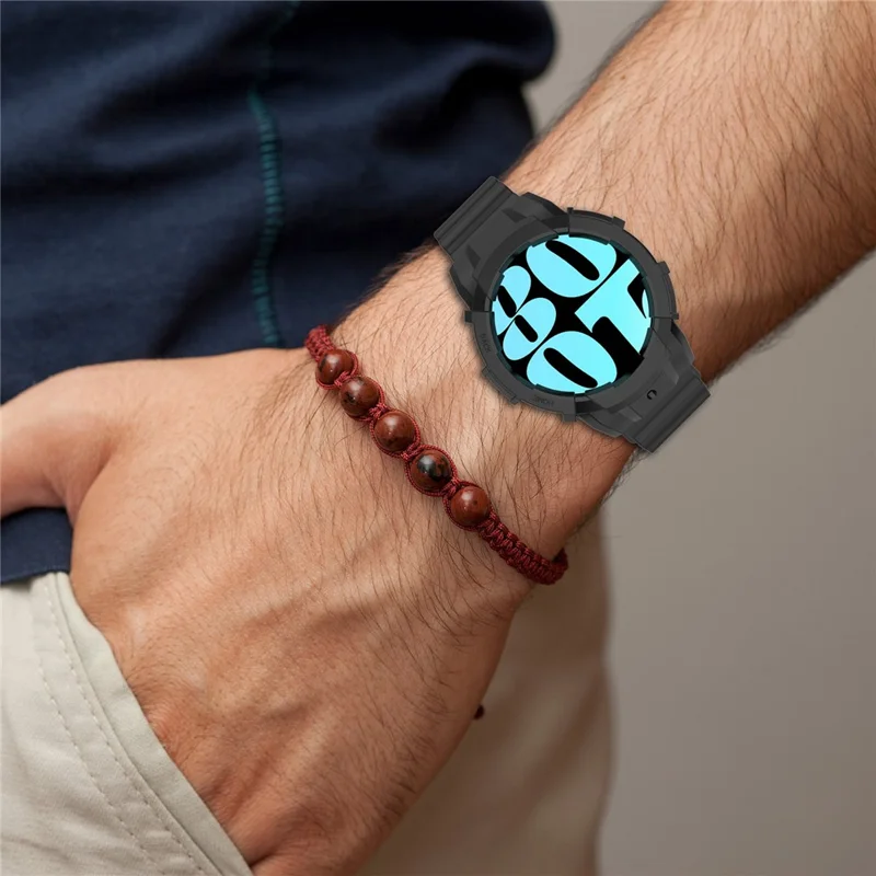 For Samsung Galaxy Watch7 44mm Silicone+TPU Watch Band Wrist Strap with Watch Case - White