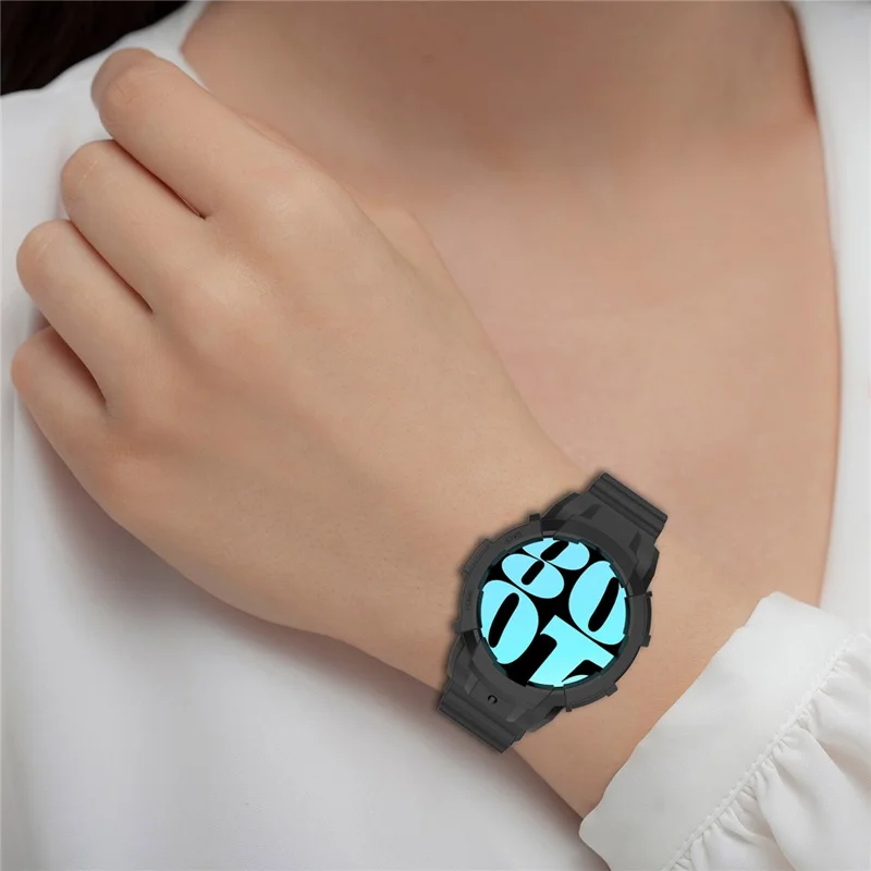 For Samsung Galaxy Watch7 44mm Silicone+TPU Watch Band Wrist Strap with Watch Case - White