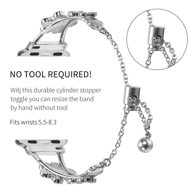 Bracelet métallique pour Apple Watch Series 10 Ultra 9 8 7 SE 6 5 4 3 2 1 46mm 49mm 45mm 44mm 42mm Décoration trèfle coeur Bracelet de montre - Argent