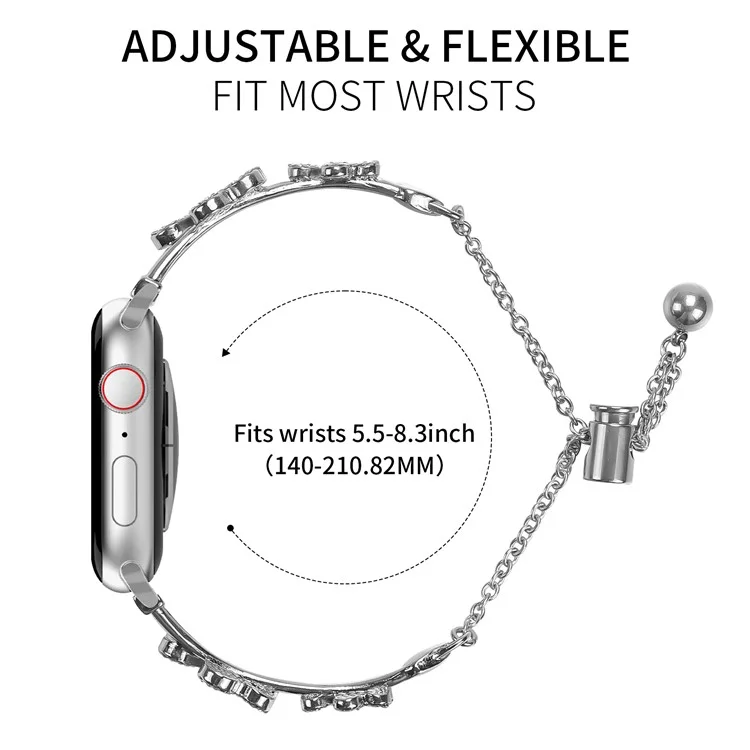 Bracelet métallique pour Apple Watch Series 10 Ultra 9 8 7 SE 6 5 4 3 2 1 46mm 49mm 45mm 44mm 42mm Décoration trèfle coeur Bracelet de montre - Argent