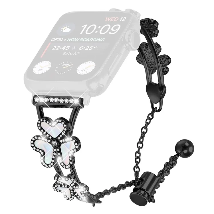 Bracelet en métal avec décoration de trèfle en forme de cœur pour Apple Watch Series 10 Ultra 9 8 7 SE 6 5 4 3 2 1 46 mm 49 mm 45 mm 44 mm 40 mm - Noir