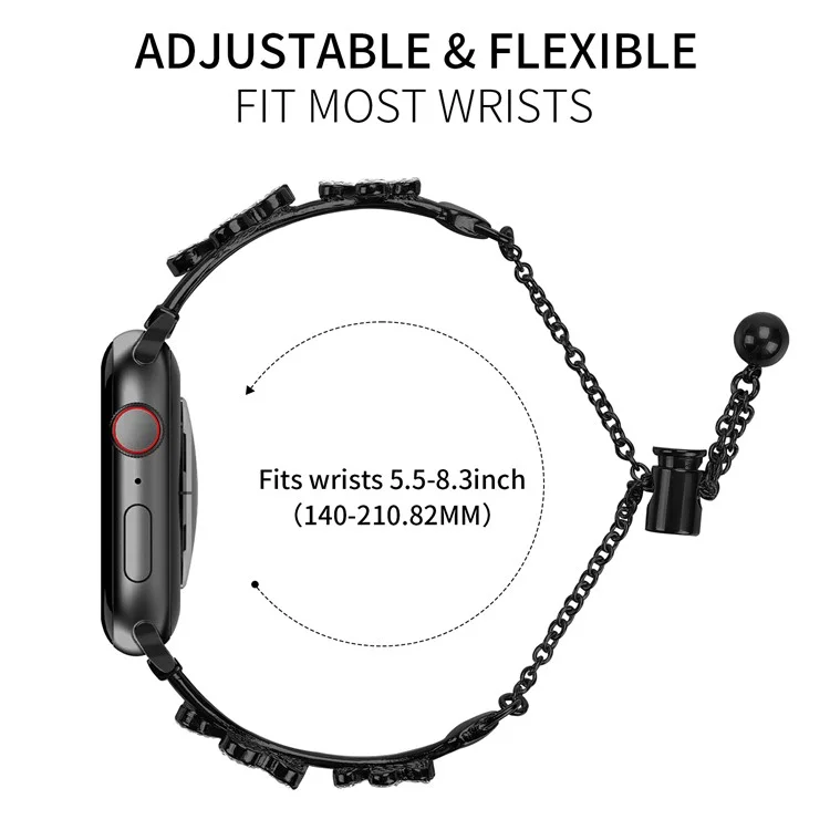 Bracelet en métal avec décoration de trèfle en forme de cœur pour Apple Watch Series 10 Ultra 9 8 7 SE 6 5 4 3 2 1 46 mm 49 mm 45 mm 44 mm 40 mm - Noir