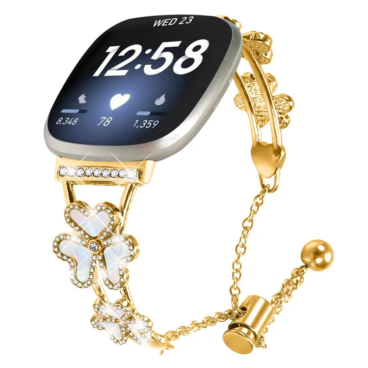 Металлический браслет с украшением в форме клевера для часов Fitbit Versa 3 / Sense - Золотой