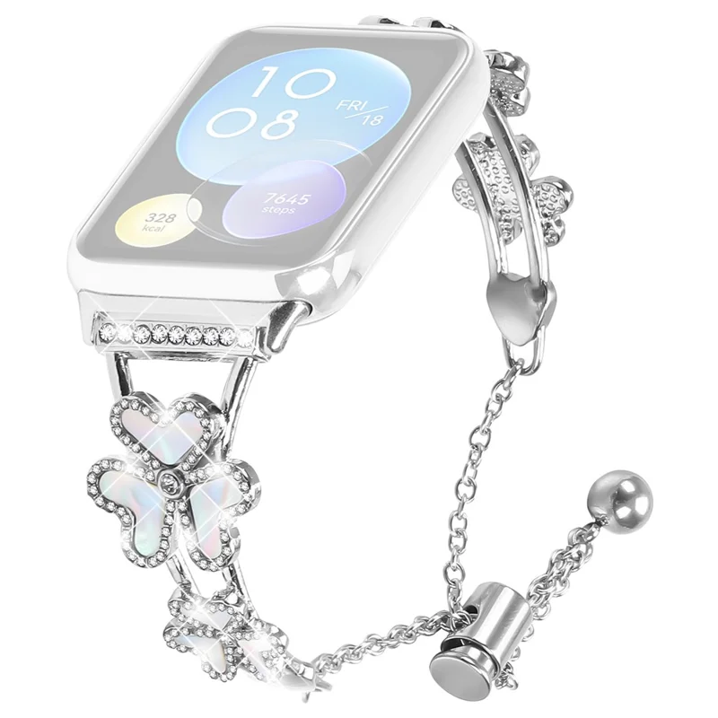 Metal Band For Xiaomi Smart Band 8 Pro Heart Clover Decor Watch Strap Replacement - Silver