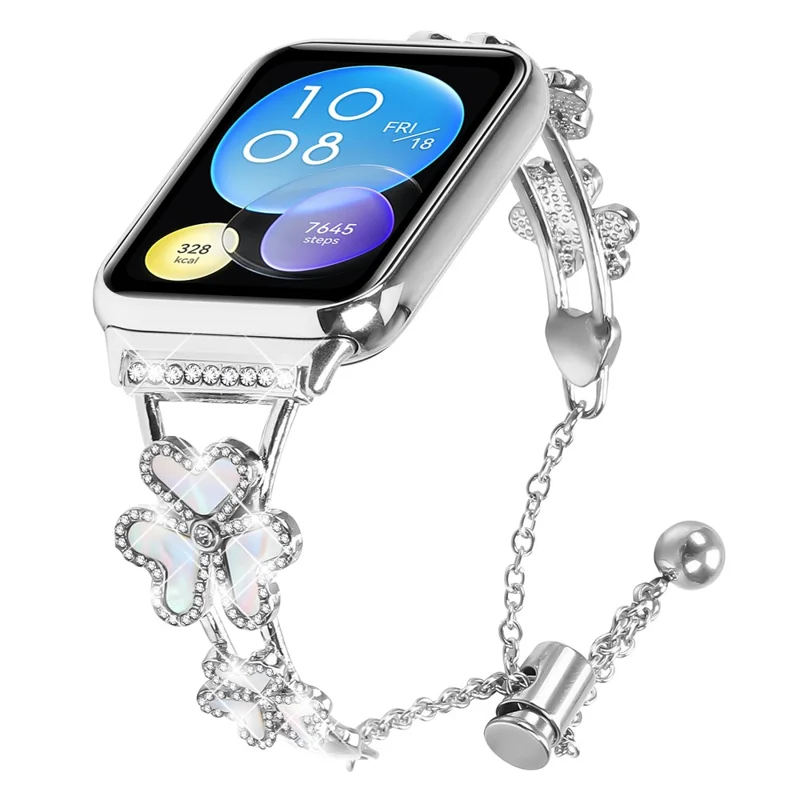 Metal Band For Xiaomi Smart Band 8 Pro Heart Clover Decor Watch Strap Replacement - Silver