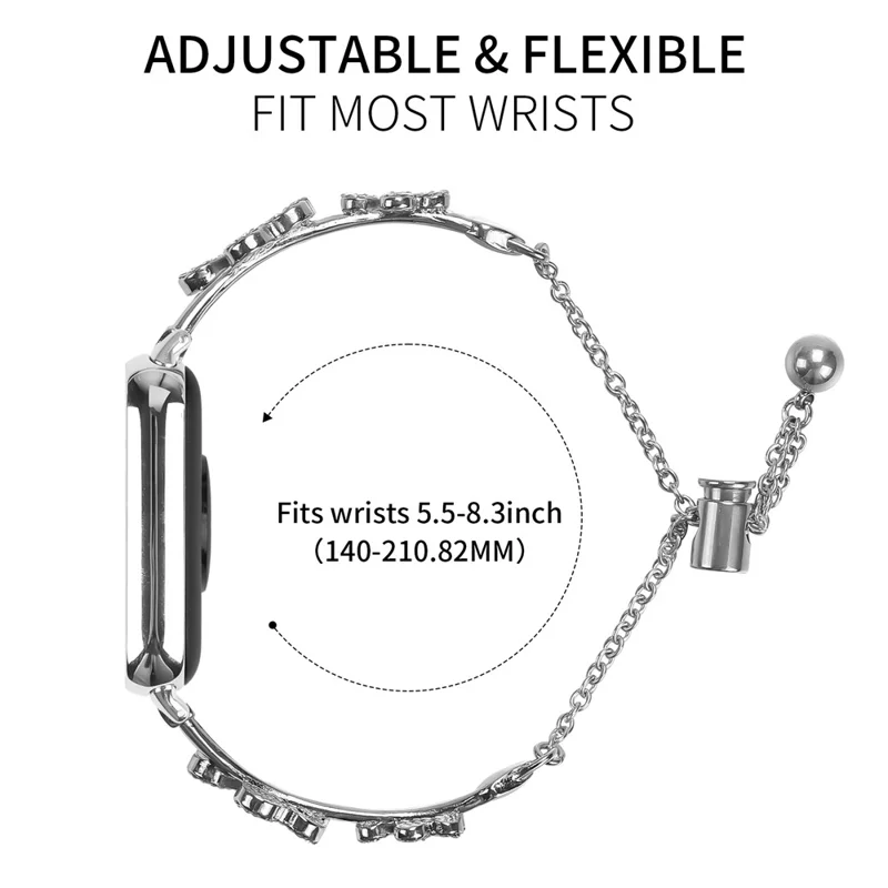 Metal Band For Xiaomi Smart Band 8 Pro Heart Clover Decor Watch Strap Replacement - Silver